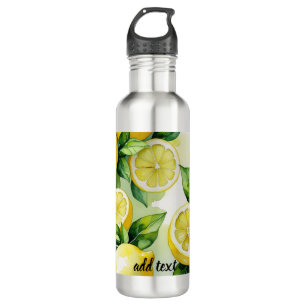 Modern lemon blue floral script bridal shower stainless steel water bottle