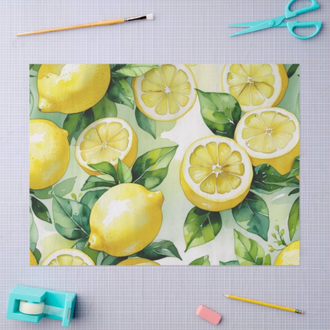 Modern lemon blue floral script bridal shower tissue paper (Craft)