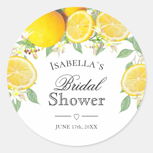 Modern Lemon Boho Summer Bridal Shower Classic Round Sticker (Front)