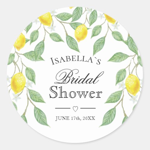 Modern Lemon Boho Summer Bridal Shower Classic Round Sticker