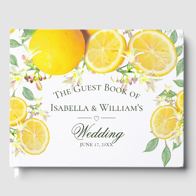 Modern Lemon Boho Summer Wedding Guest Book (Front)