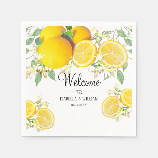 Modern Lemon Boho Summer Wedding Napkins (Front)