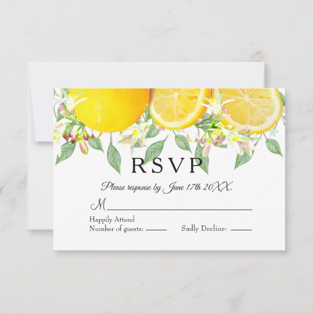 Modern Lemon Boho Summer Wedding RSVP Card (Front)