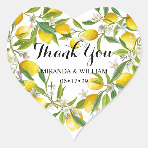 Modern Lemon Boho Summer Wedding Thank You Heart Heart Sticker