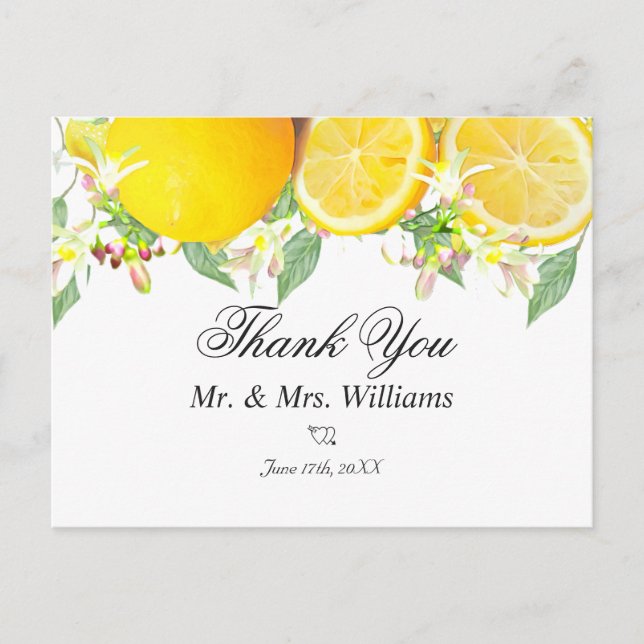 Modern Lemon Boho Summer Wedding Thank You Postcard (Front)