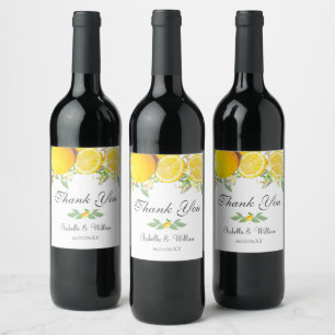 Modern Lemon Boho Summer Wedding Thank You Wine Label