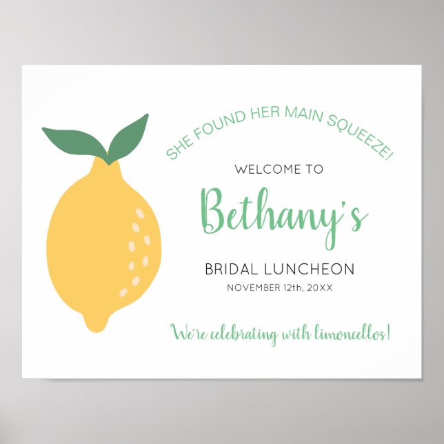 Modern Lemon Bridal Luncheon Welcome Sign (Front)