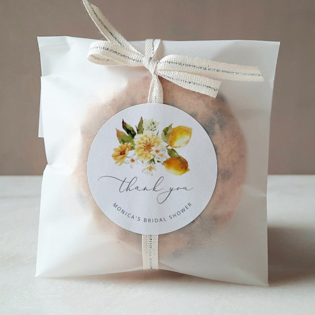 Modern lemon bridal shower classic round sticker (Creator Uploaded)