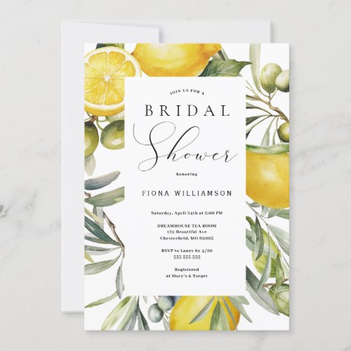 Modern Lemon Bridal  Shower Invitation