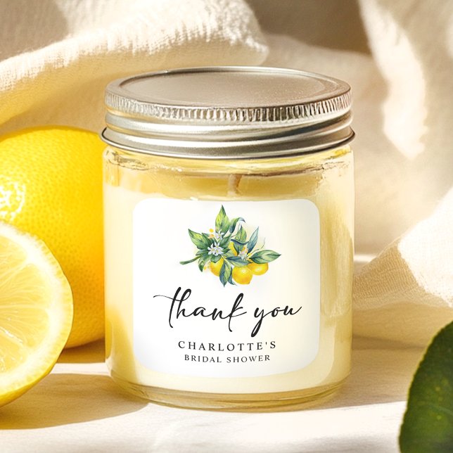 Modern Lemon Bridal Shower Square Sticker (Creator Uploaded)