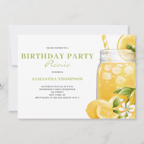 Modern Lemon Citrus Birthday Party Picnic  Invitation