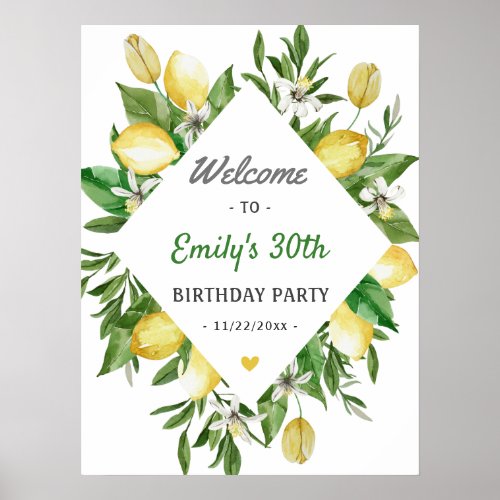 Modern Lemon Citrus Birthday Party Welcome Sign