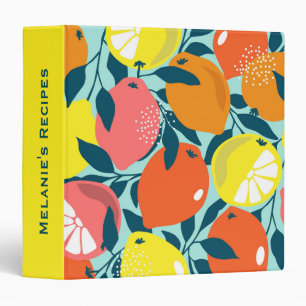 Modern Lemon Citrus Fruit Art Personalised Recipe 3 Ring Binder