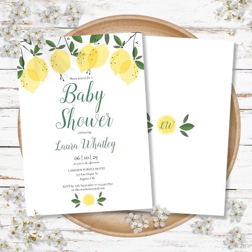 Modern Lemon Citrus Fruit Baby Shower Invitation