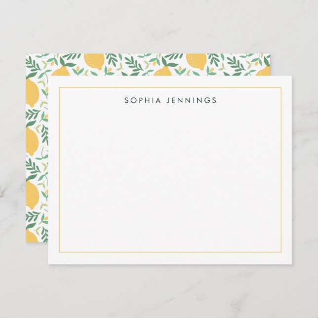 Modern Lemon Citrus Fruit Summer Spring Yellow Note Card (Front/Back)