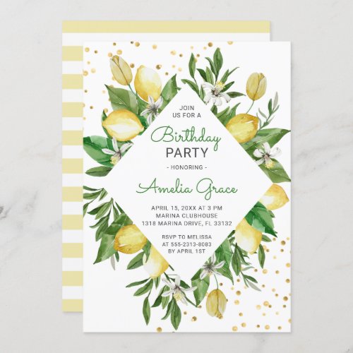 Modern Lemon Citrus Mediterranean Birthday Party Invitation