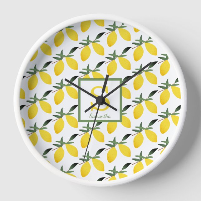 Modern Lemon Citrus Monogram  Clock (Front)