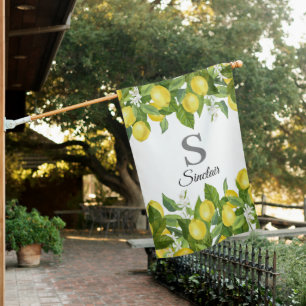 Modern Lemon Citrus Monogram Name House Flag