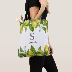 Modern Lemon Citrus Monogram Tote Bag