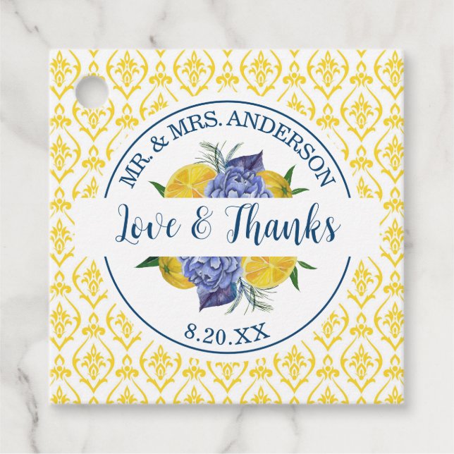 Modern Lemon Citrus Summer Wedding  Favor Tags (Front)