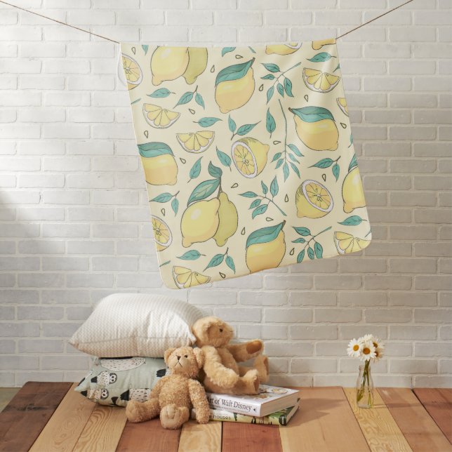 Modern Lemon Citrus Summer yellow Personalised    Baby Blanket (In Situ)