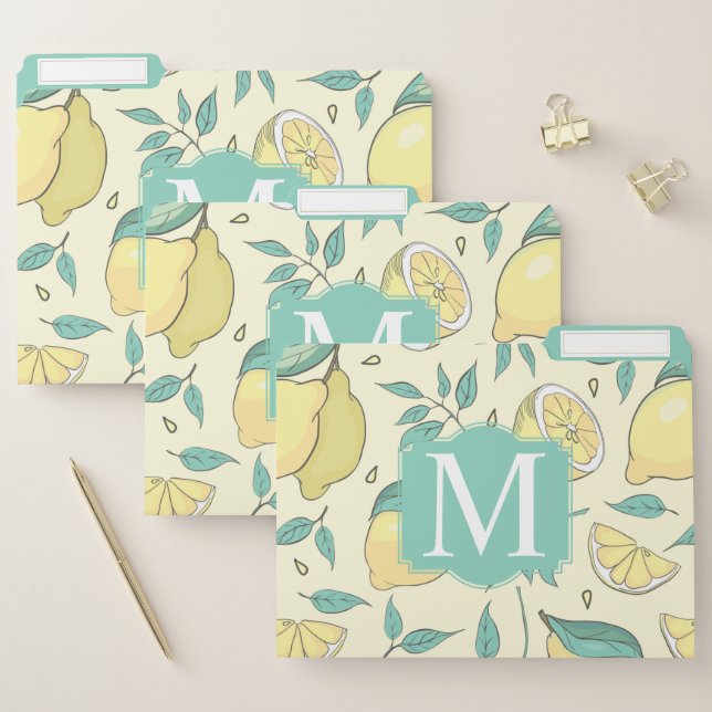 Modern Lemon Citrus Summer yellow Personalised  Fi File Folder (Set)