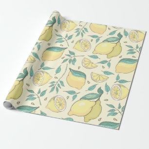 Modern Lemon Citrus Summer yellow Personalised Wrapping Paper