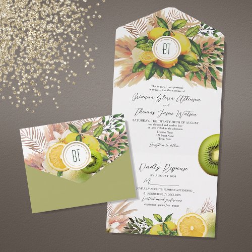 Modern Lemon Citrus Wedding All In One Invitation