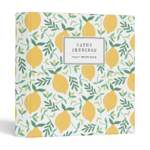 Modern Lemon Citrus Yellow Green Summer Recipe 3 Ring Binder