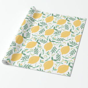 Modern Lemon Citrus Yellow Summer Greenery Pattern Wrapping Paper