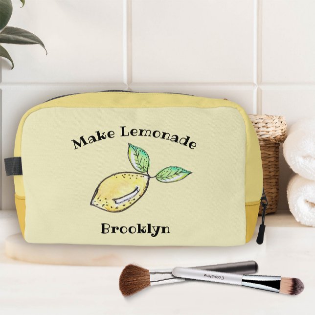 Modern Lemon Cute Add Name Teen Summer Yellow  Dopp Kit (Creator Uploaded)