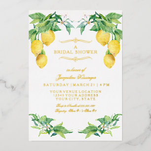 Modern Lemon Elegant Floral Gold Bridal Shower Foil Invitation