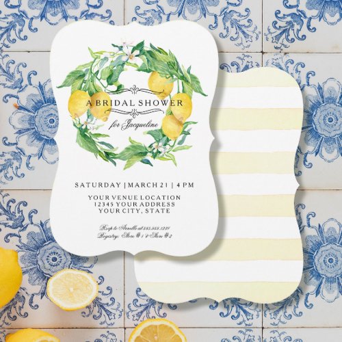 Modern Lemon Floral Citrus Elegant Bridal Shower Invitation