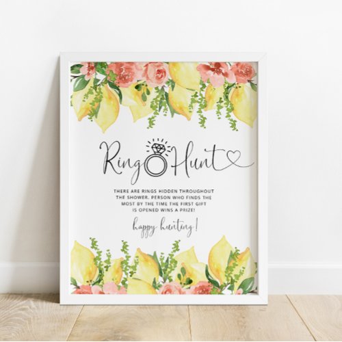 Modern Lemon Floral Ring Hunt Bridal Shower Game Poster
