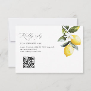 Modern Lemon Floral Wedding QR code RSVP card