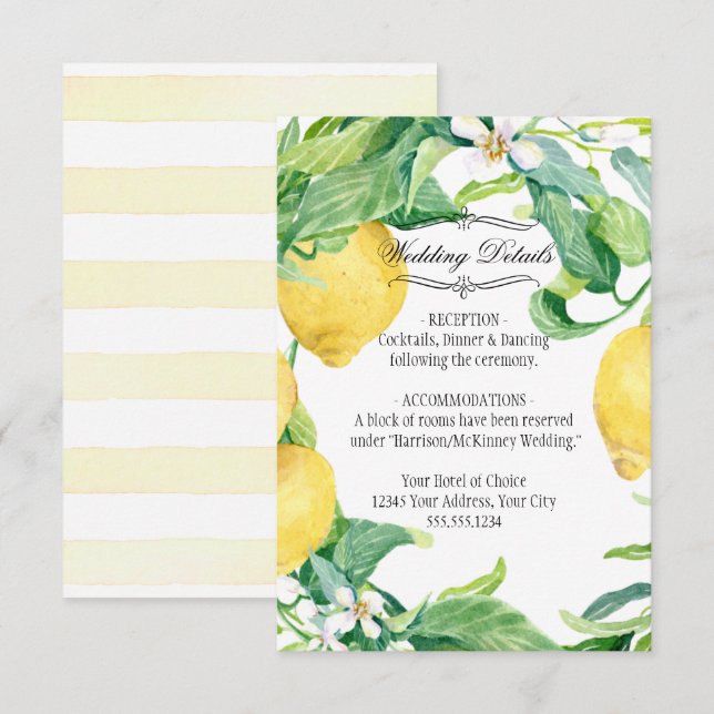 Modern Lemon Floral Wreath Citrus Foliage Wedding Invitation (Front/Back)