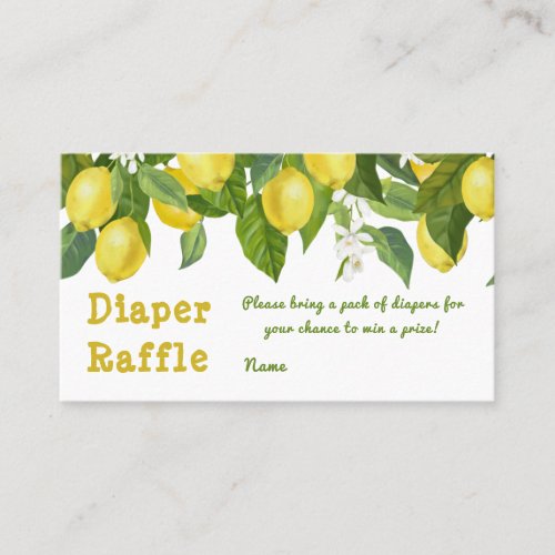 Modern Lemon  Flowers Yellow White Diaper Raffle Business Card