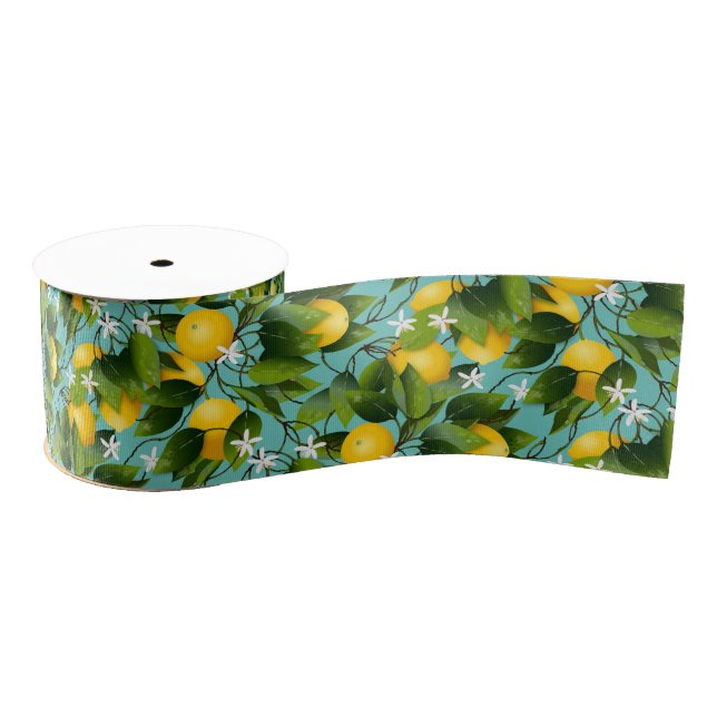 Modern Lemon Fruit Pattern Grosgrain Ribbon (Spool)