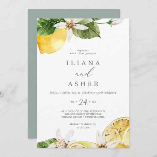 Modern Lemon Garden Casual Wedding Invitation