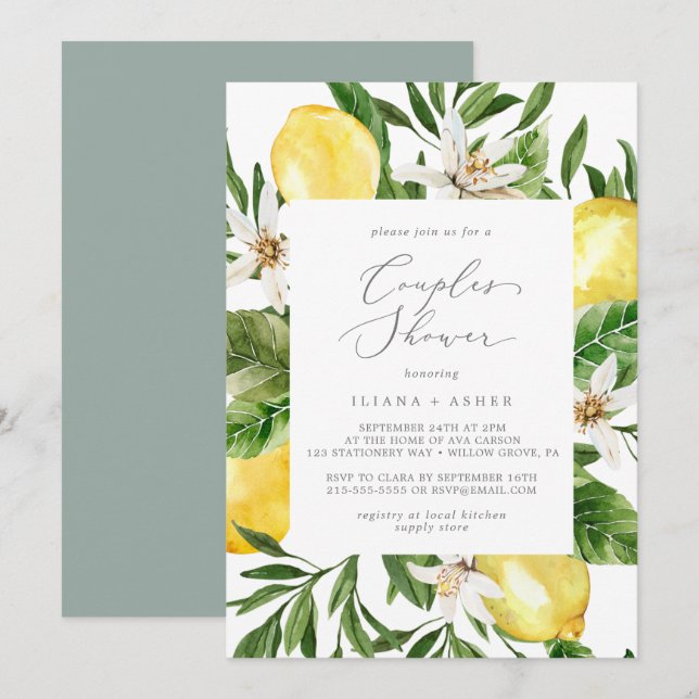Modern Lemon Garden Couples Shower Invitation (Front/Back)