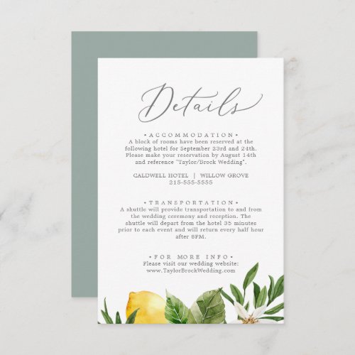 Modern Lemon Garden Details Enclosure Card