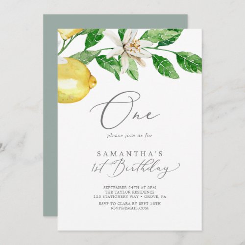 Modern Lemon Garden First Birthday Party Invitation