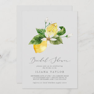 Modern Lemon Garden Gray Bridal Shower Invitation