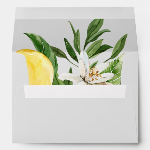 Modern Lemon Garden  Gray Wedding Invitation Envelope