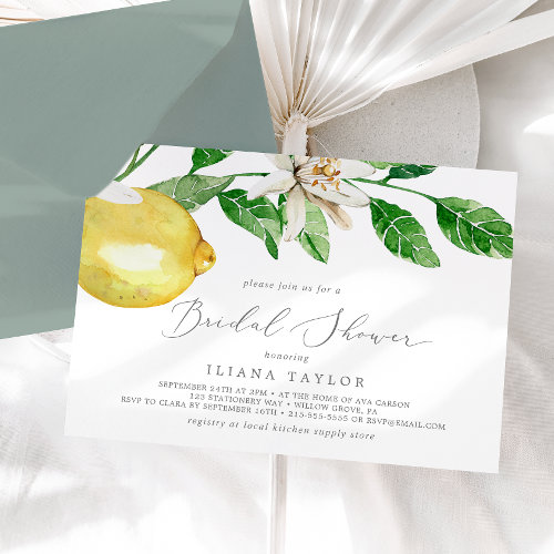 Modern Lemon Garden Horizontal Bridal Shower Invitation