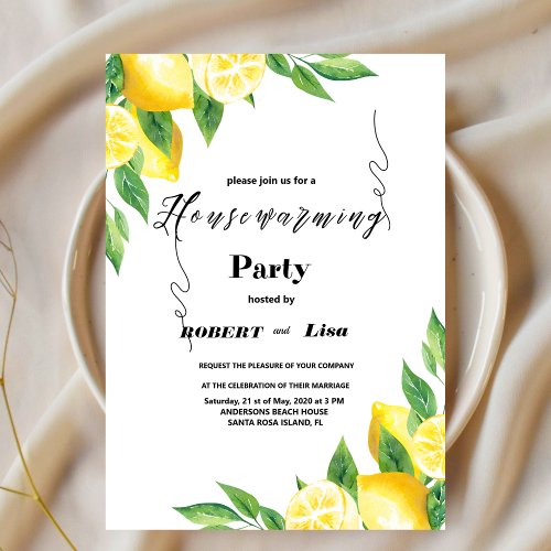 Modern Lemon Garden Housewarming Party Invitation