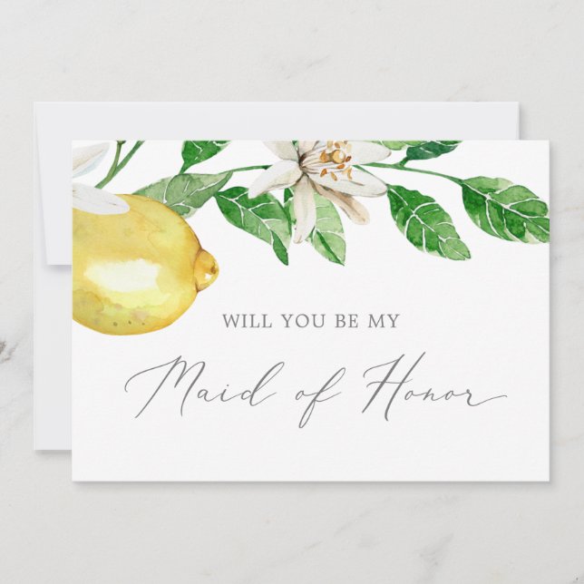 Modern Lemon Garden Maid of Honor Proposal Card (Front)