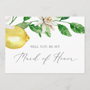 Modern Lemon Garden Maid of Honor Proposal Card