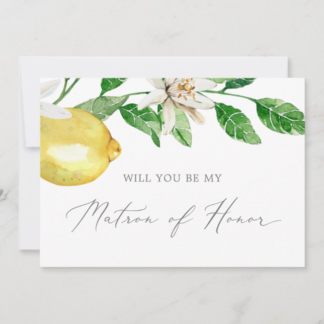 Modern Lemon Garden Matron of Honor Proposal Card (Front)