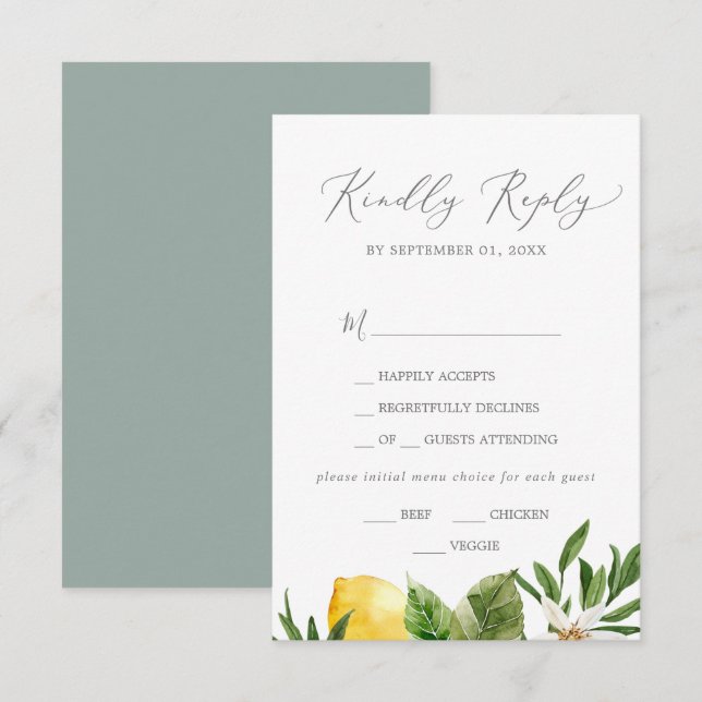 Modern Lemon Garden Menu Choice RSVP Card (Front/Back)